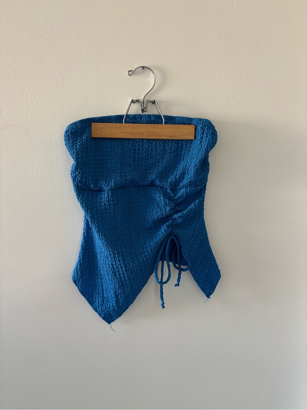 See You Monday Blue Textured Strapless Tank Top